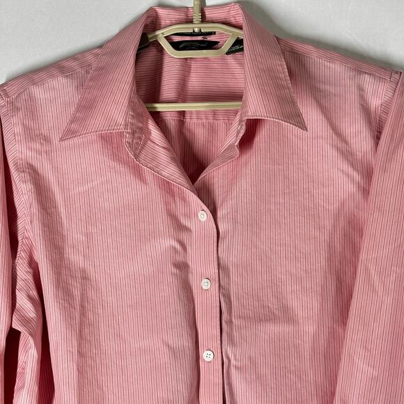 Eddie Bauer Women Shirt XL Pink Striped Button Up Long Sleeve 100% Cotton STAIN - Picture 4 of 10